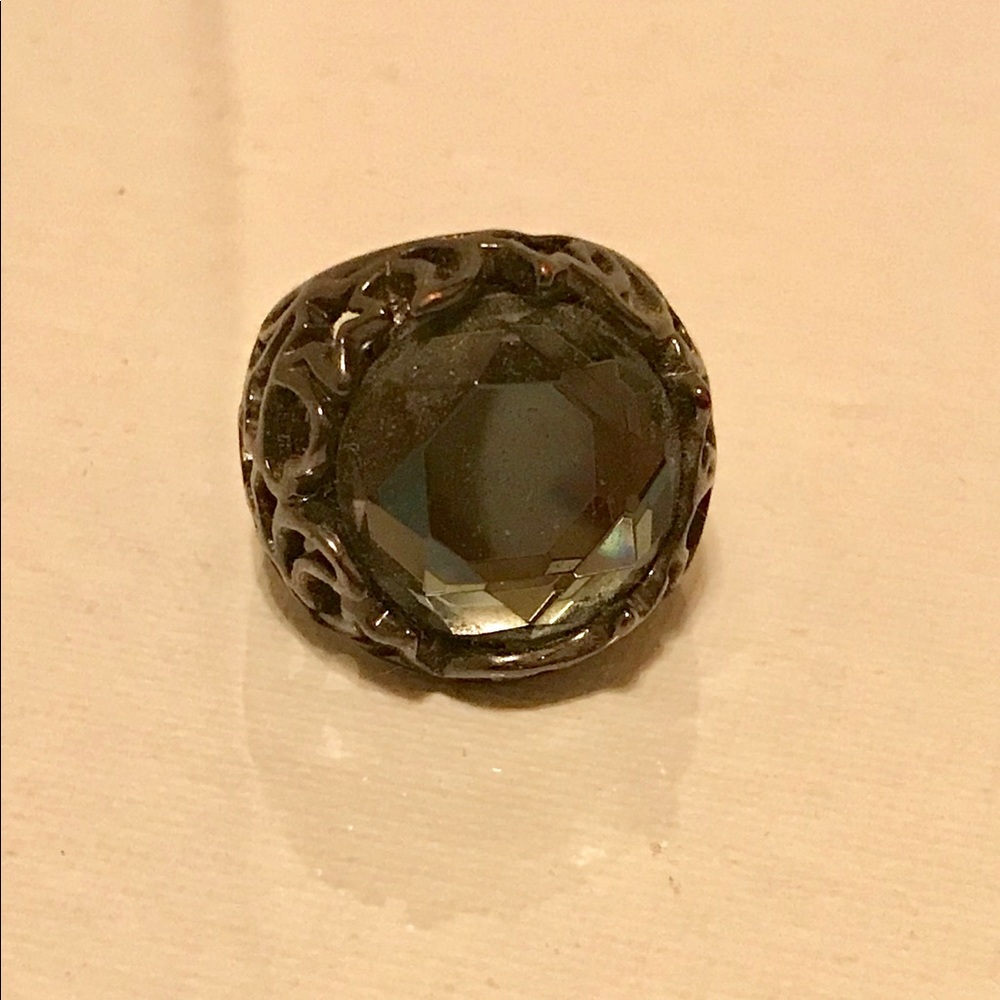 Black Metallic Ring with Black Stone - Sz 9
